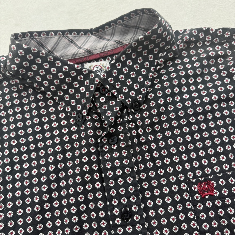Cinch Button Down Shirt Mens L Large Black Geometric Diamond Long Sleeve Western